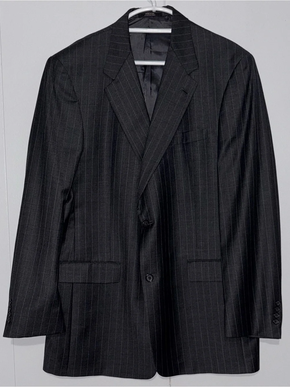 Hart Schaffner Marx Mens 44L Gray Pinstripe Wool Blazer Union Made USA